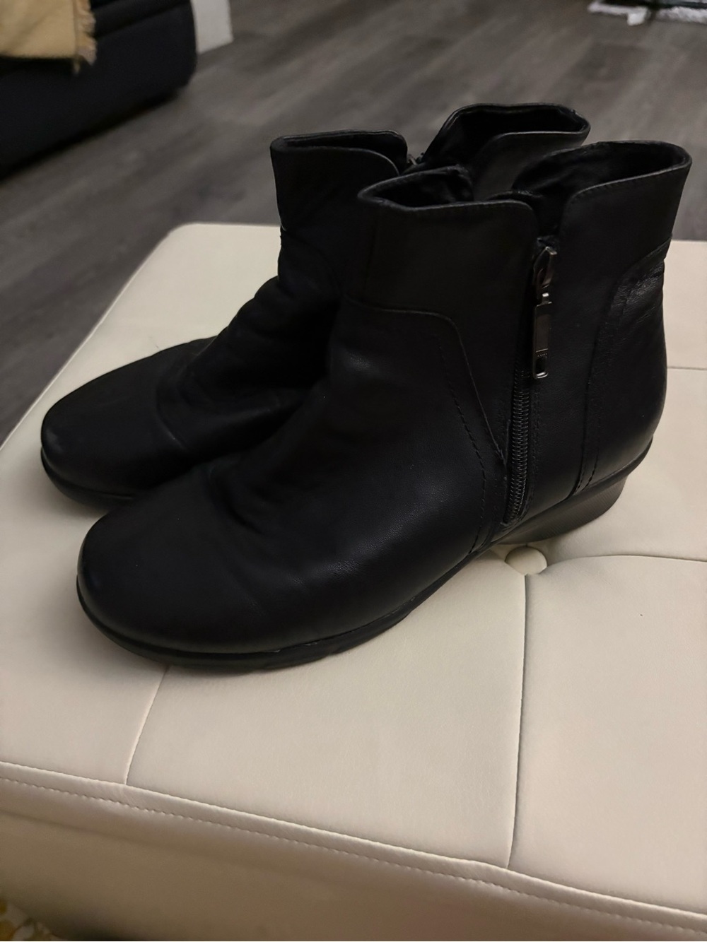 Propet Black Leather Side-Zip Ankle Boots